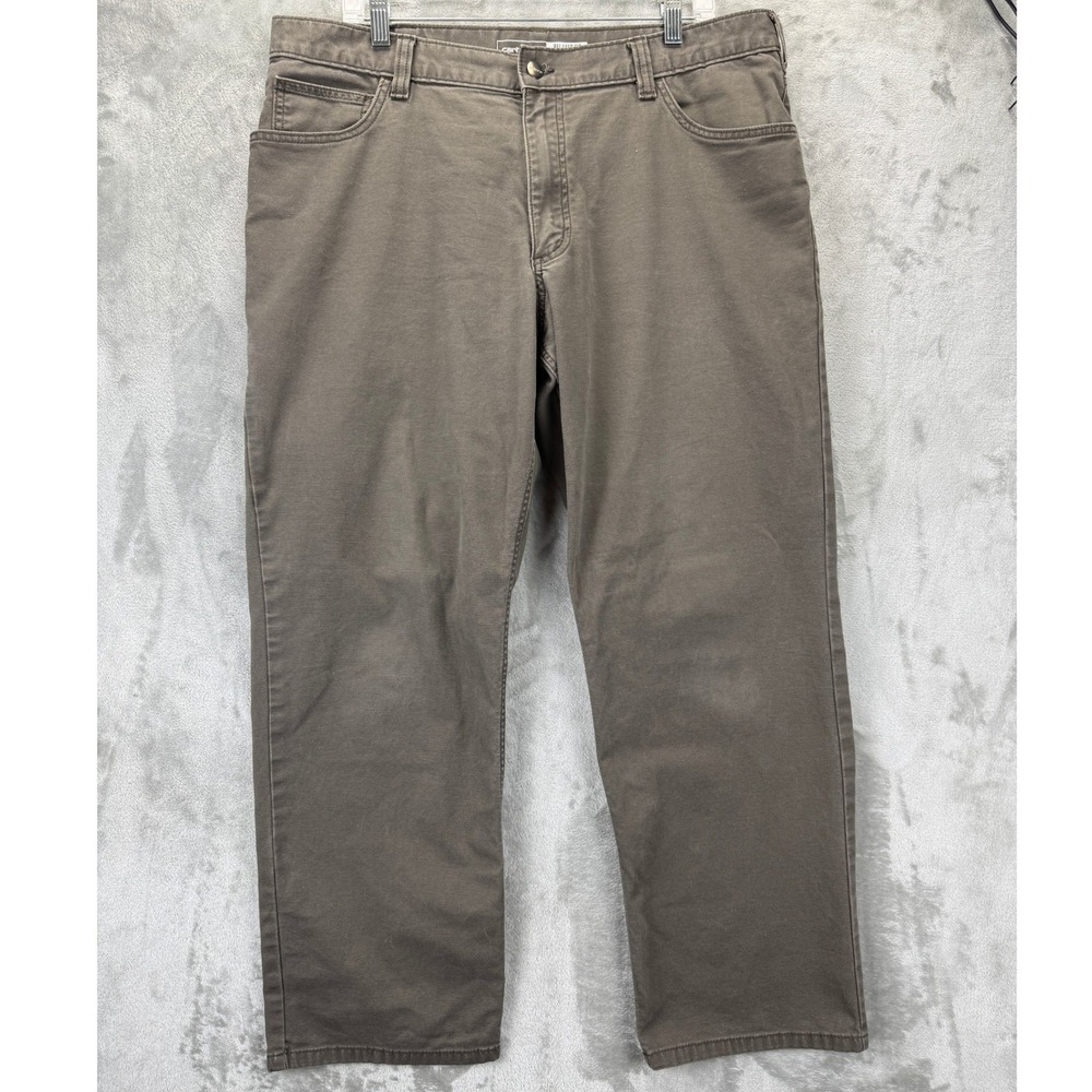 Carhartt Mens Relaxed Fit Canvas Work Pants Brown 38x30 Straight Leg Utility